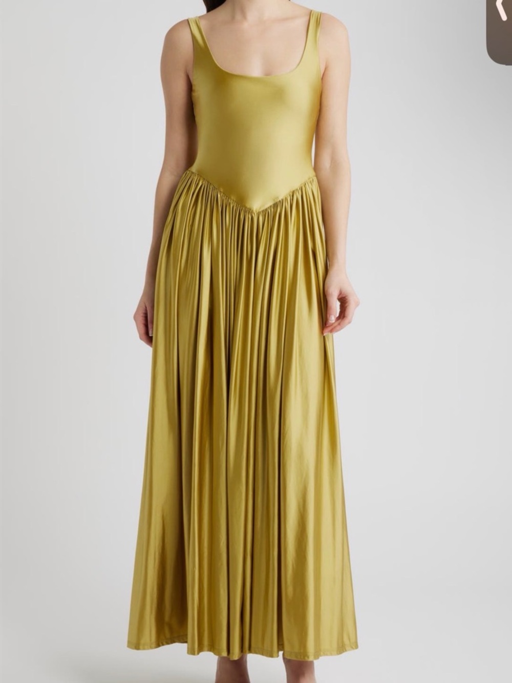 Delfi Oriana Gold Maxi Dress in Olive